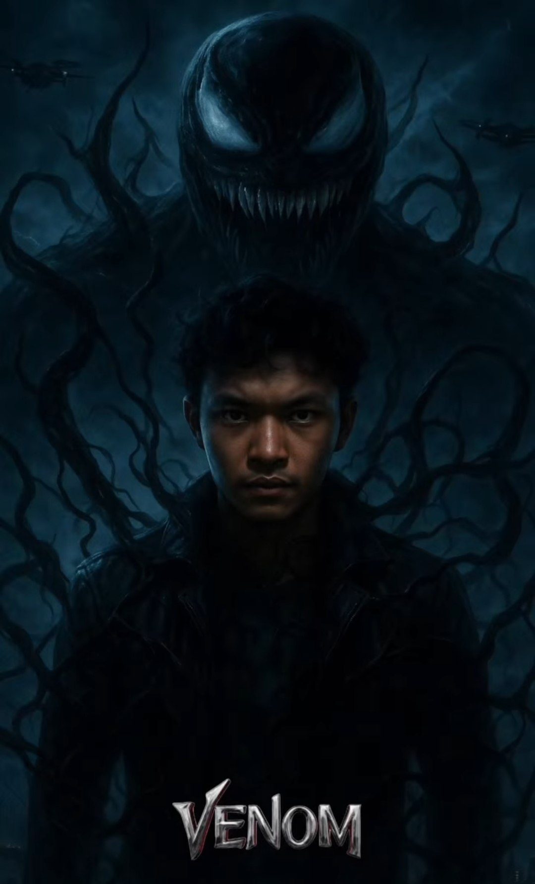 Dark Symbiote Superhero Portrait AI image prompt