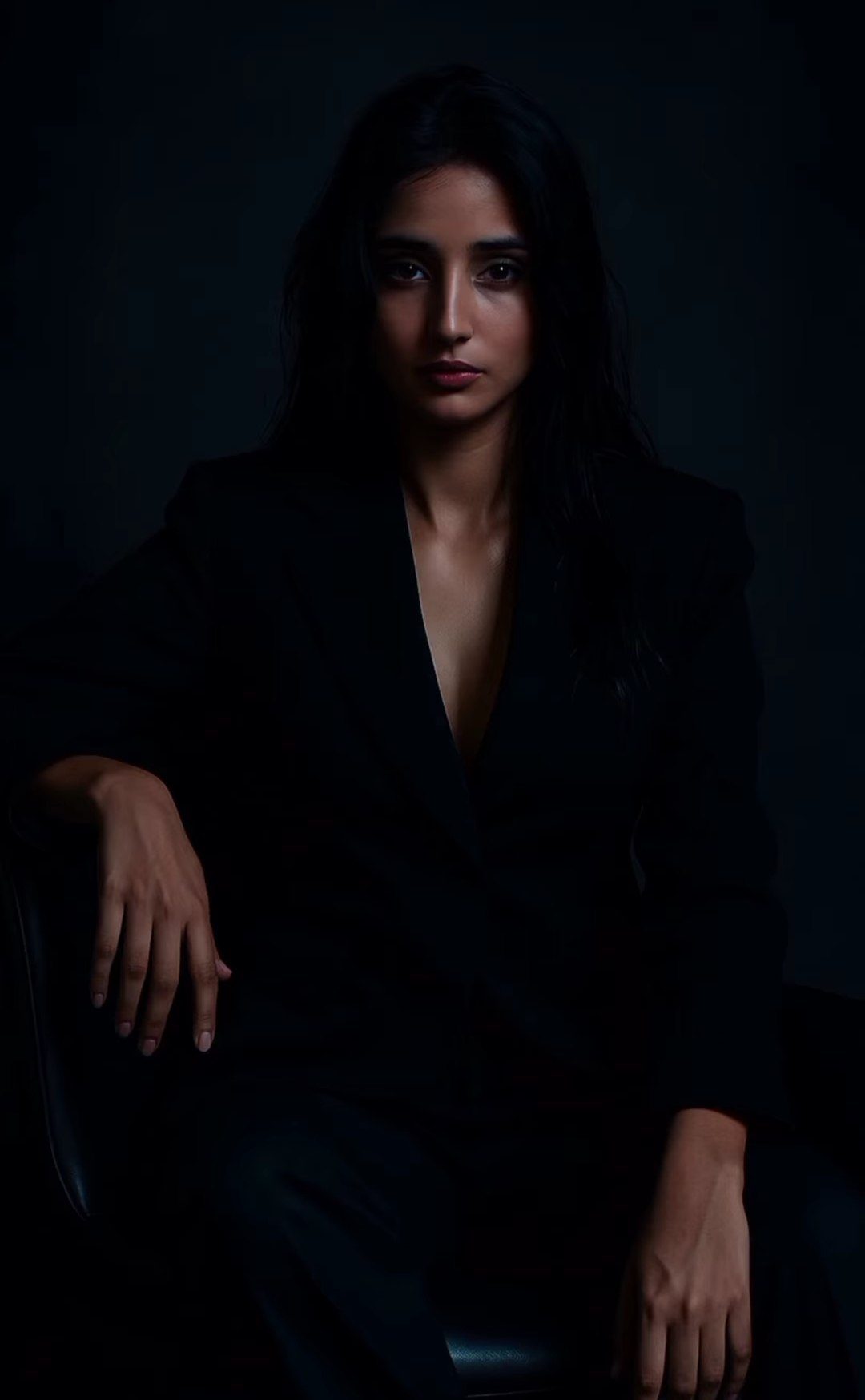 Dark Room Spotlight Portrait AI image prompt