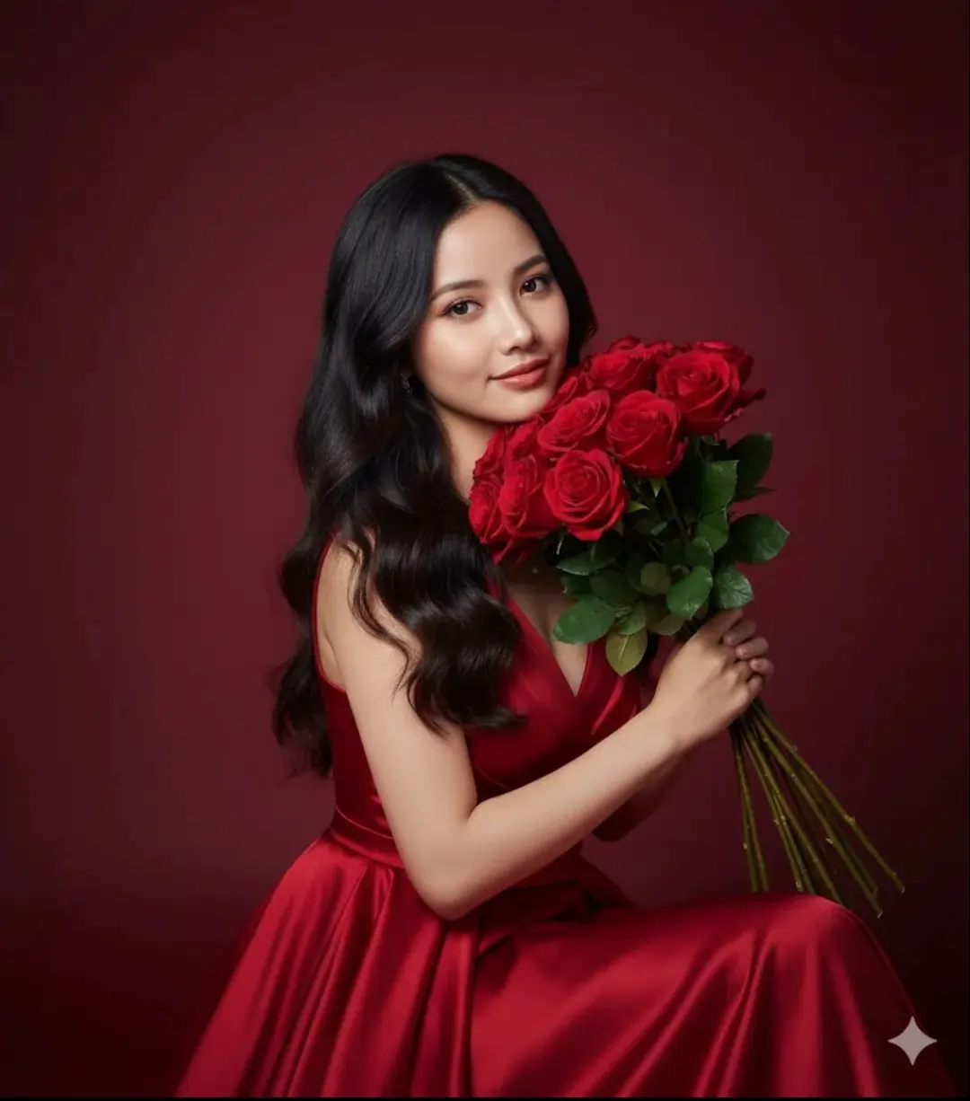 Red Gown Glamour Portrait AI image prompt