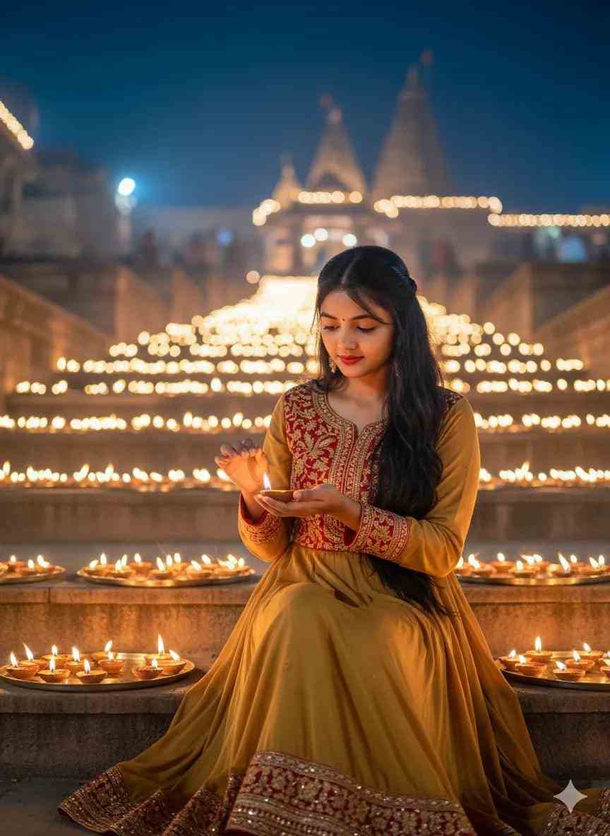 Diya Staircase Diwali Portrait AI image prompt
