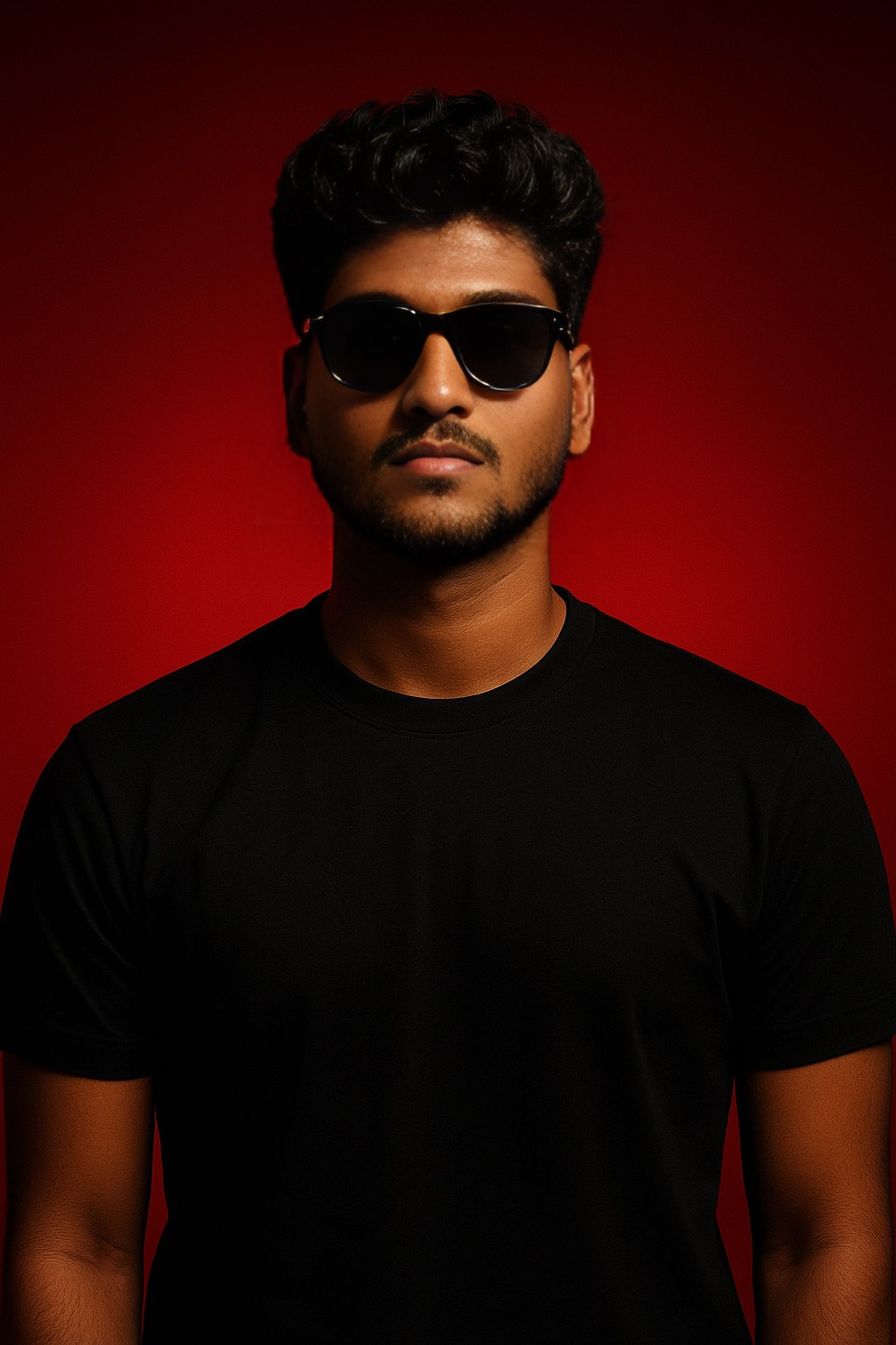 Red Background Stylized Selfie AI image prompt