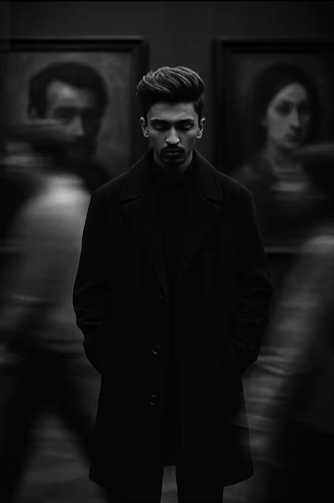 Contemplative Art Gallery Portrait AI image prompt