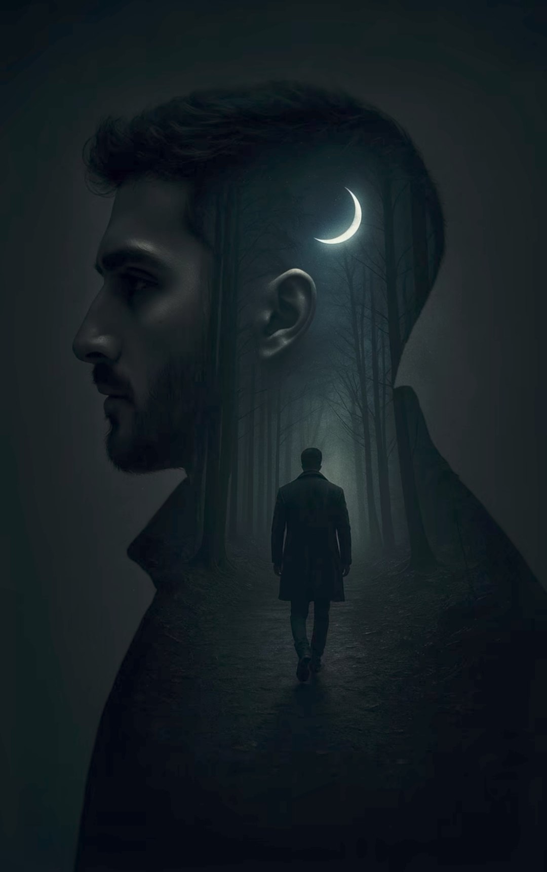 Moonlit Forest Path Silhouette AI image prompt