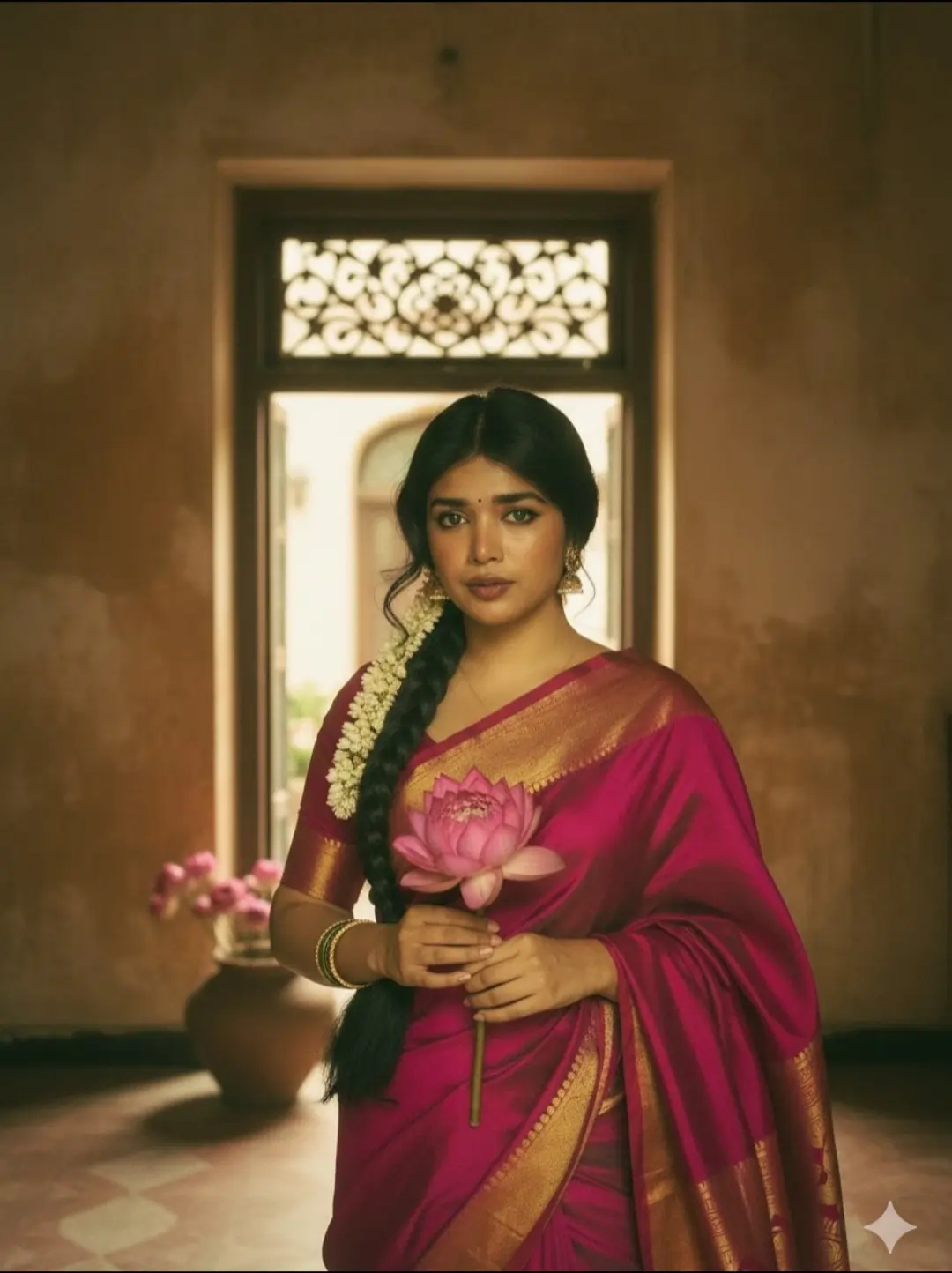 Pink Saree Portrait AI image prompt