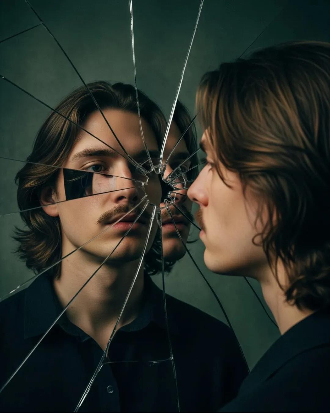 Dark Surreal Mirror Reflection AI image prompt